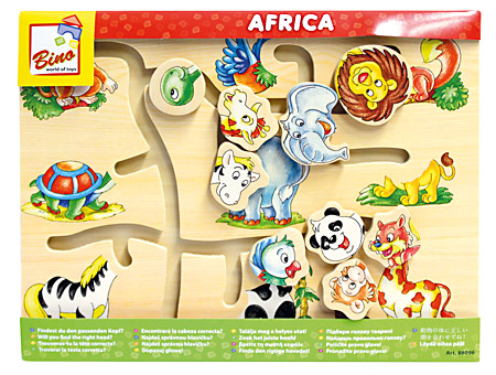 Bino - Motorikspiel/Puzzle Afrika - 9 Tierköpfe