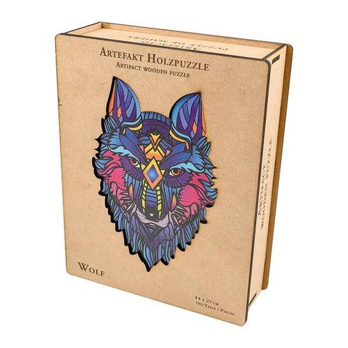 Philos - Artefakt Holzpuzzle Wolf in Holzbox - 180 Teile